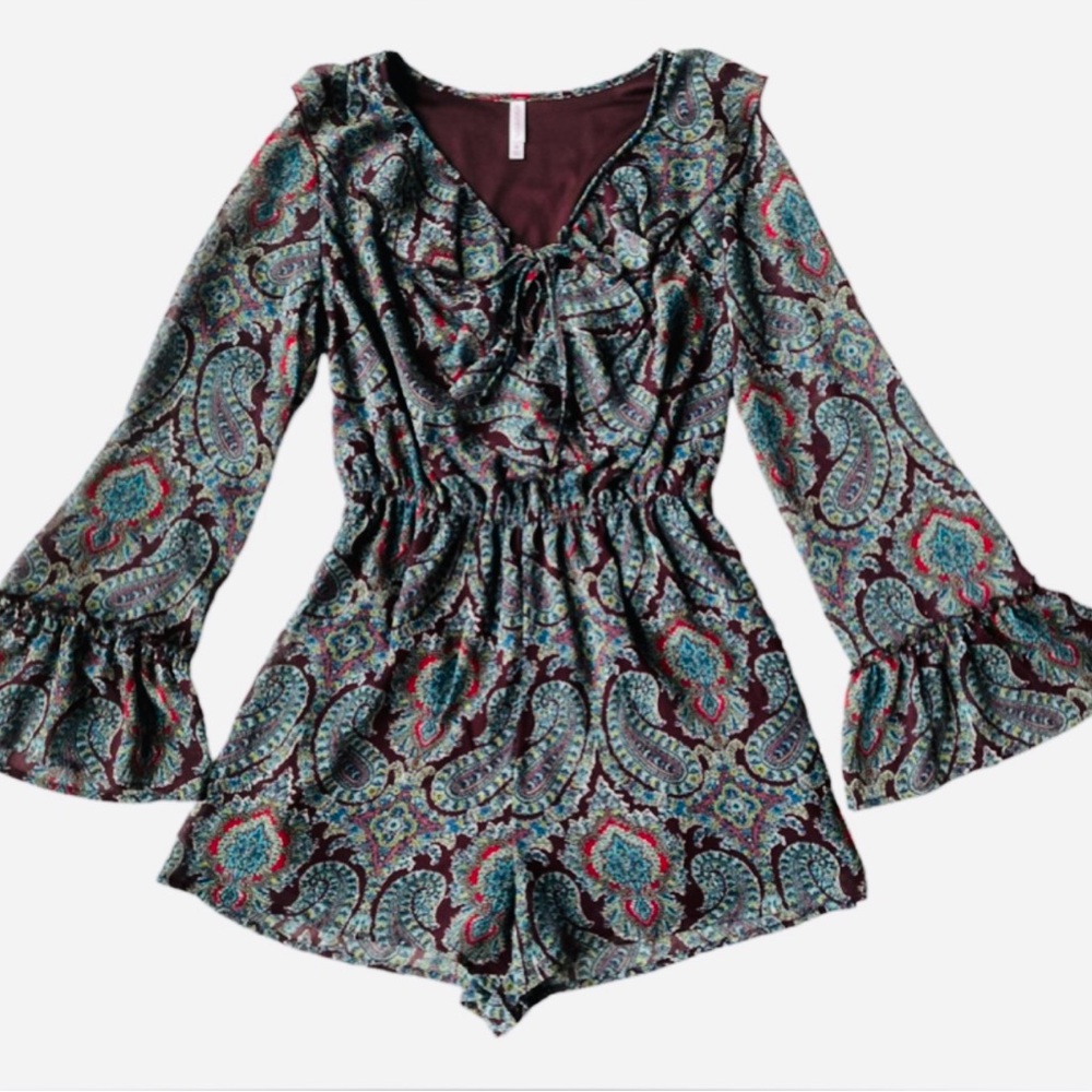 148.  Xhilaration: Paisley Romper with bell sleeves